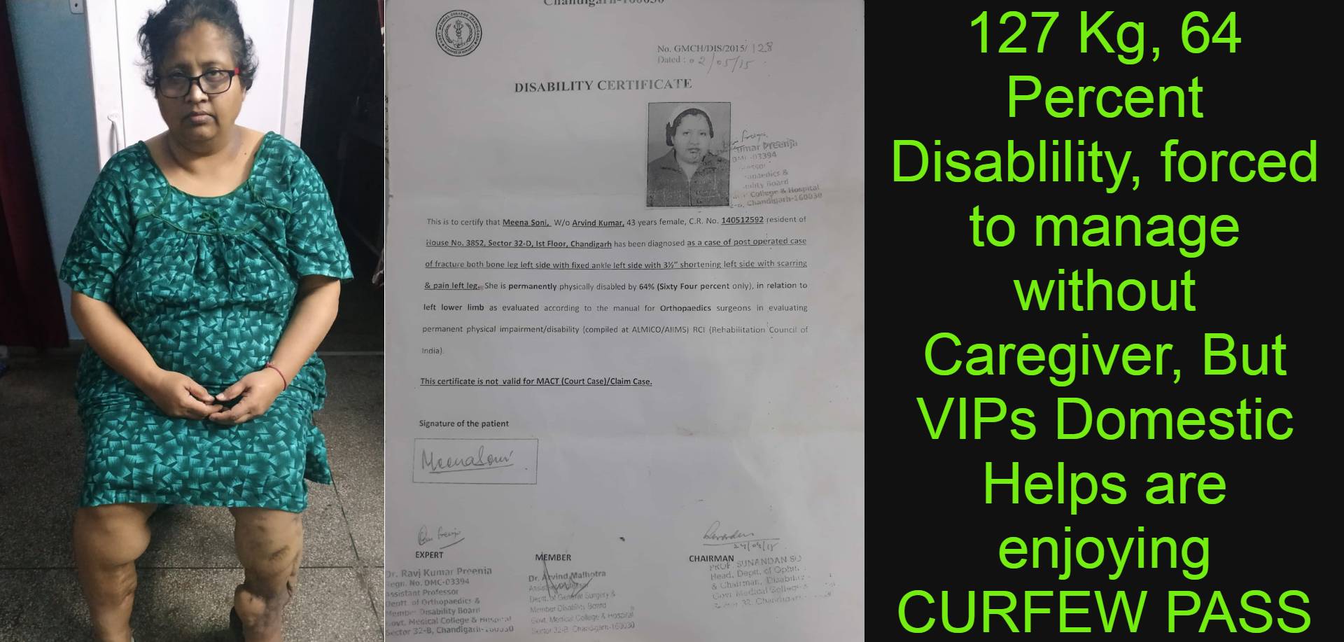 127 kg, 64 percent handicapped, Sheerly ignored by Chandigarh Administration on her appeals